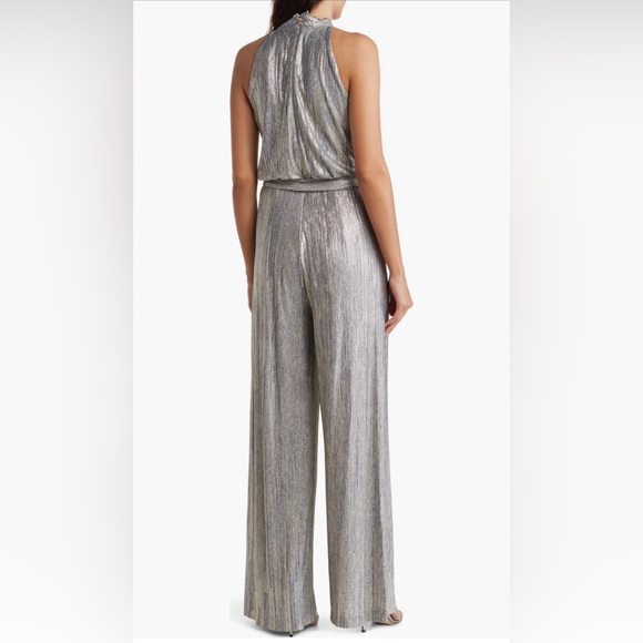 Vince Camuto Belted Wide-leg Metallic Jumpsuit - Picture 2 of 5